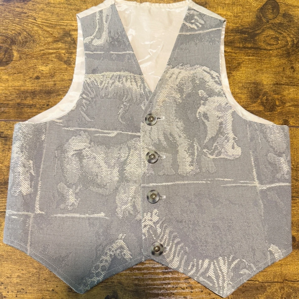 VTG Boys Suit Vest Size 3T Tan/Gray Cotton Safari Animal Print Button Down USA - Image 1 of 4