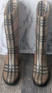 Authentic Burberry Nova Check Rubber Tall Rain Winter Boots 3.5 36 VTG  - Picture 1 of 16