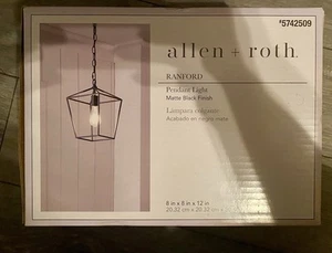 NEW in Box Allen + Roth Pendant Light Black Matte Finish 8x8x12in. - Picture 1 of 3