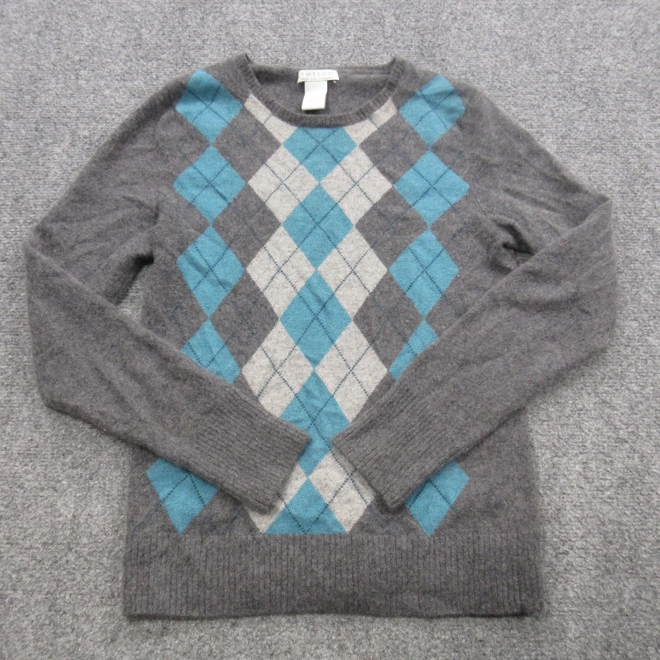 Tweeds Sweater Womens Small Argyle Cashmere Crewneck Pullover Soft Cozy Warm - Image 1 of 4