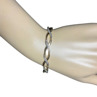 PAJ Gold Bracelet Diamond Accent Braided Bangle Fine Jewelry 7.25" - Image 1 of 4