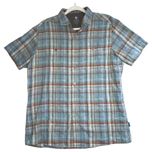 Kuhl Skorpio Leinenmischung kariertes Kurzarm Button Down Hemd Herren Gr. M - Bild 1 von 15