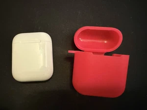 Authentic Apple Air Pods Gen 1 Working Cleaned Disinfected with pink case - Picture 1 of 3