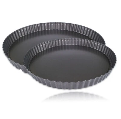 2er Set Blech Backform Ø 26cm 28cm Quiche Tarte Pizza Kuchen Form Obstkuchen  - Bild 1 von 2