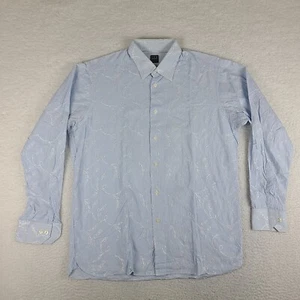 IKE Behar New York Shirt Mens Large Blue White Striped Floral Dress Button Up * - Picture 1 of 12