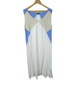 For Cynthia Linen Blend Maxi Dress Women’s Sz XL White Blue Wheat Color Coastal - Picture 1 of 8
