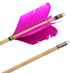 32" Archery Flu-Flu Arrow 8.5mm Traditional Wooden 4 Turkey Feather Longbow Hunt - Picture 1 of 26