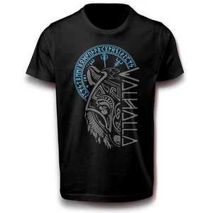 Stärke-Ehre T-Shirt „VALHALLA Wolf“ Nordisches Wolfsmotiv mit Runen und blauen A - Bild 1 von 4