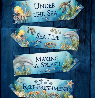 Letreros de flechas náuticas de fiesta de vida marina bajo el mar - cualquier ocasión Foto 1 de 4