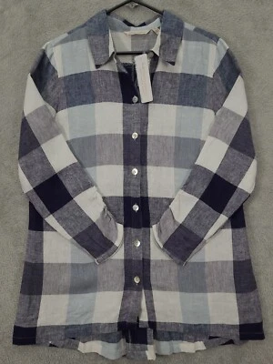 Новый с Ярлыками мягкое окружение женщин льняной смеси синий клетку кнопка вверх молнии назад верхний размер M - Изображение 1 из 4