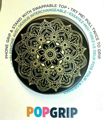NEW SEALED MANDALA Popsocket  meditation yoga black  Gold Phone stand, NWT - Image 1 of 4