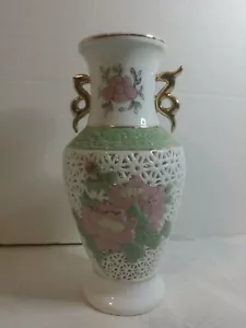 White Porcelain Rose Flower Vase with Gold Accents - Picture 1 of 5