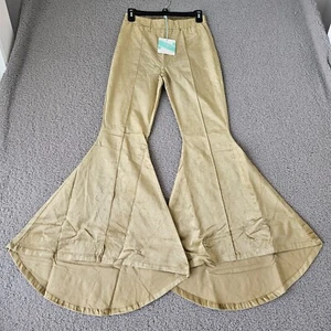 NWT Umgee Pant Womens S Gold Flared High Rise Velvet Bell Bottom Y2K Boho Retro - Picture 1 of 9