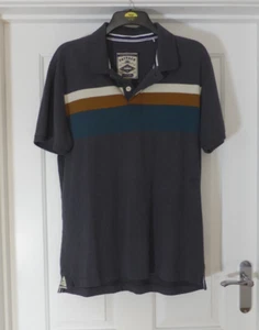 Fat Face Polo Shirt Grey with Green Gold and White Stripes Size L Cotton Soft - Picture 1 of 11