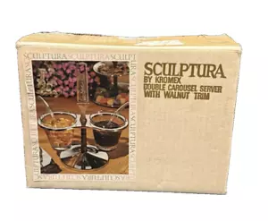 Sculptura by Kromex Double Carousel Server w/Walnut Trim No. 1430-25 USA Vintage - Picture 1 of 12