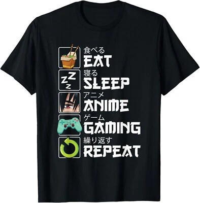 Eat Sleep Anime Gaming Repeat Kawaii Otaku Anime Manga Gift Unisex T-Shirt - Image 1 of 3