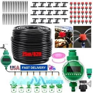 Drip Irrigation System Garden Self Watering Timer Plant Hose DIY Sprinkler Kit - Picture 1 of 60