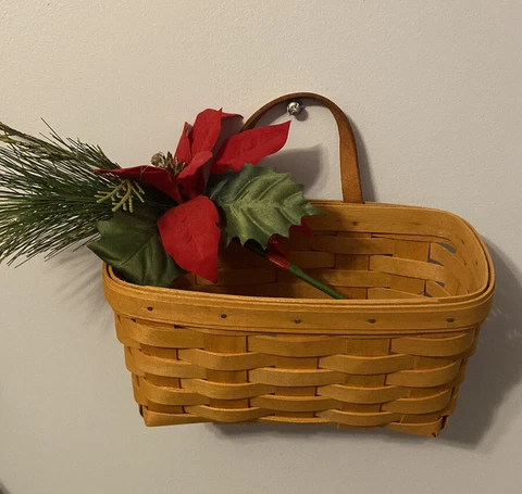 Longaberger 1996 Medium Hanging Key Basket Leather Strap and 9” X 5” X 4.5” Cover