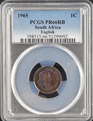 1965 South Africa 1 Cent Proof English PCGS PR66RB KM# 65.1, Hern# D16, N# 5966 - Image 1 of 4