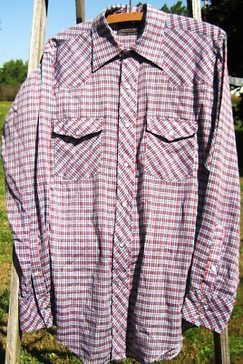 Camisa Western Vintage A Cuadros Med-15 1/2 JC Penny Pearl Broches de presión Manga Larga Foto 1 de 4