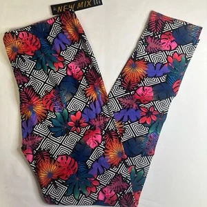 Tropische Blätter & geometrische Butter weich Boutique Leggings hoch kurvig 14-20 - Bild 1 von 3