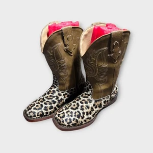 Roper Leopard Cowboy Boots Glitter Square Toe Boots Girls Kids size 2 - Picture 1 of 8