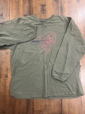 Vintage 90s MECCA USA Logo Embroidered Long Sleeve T-Shirt Army Green XXL Skate - Image 1 of 4