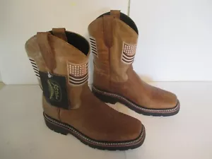 J.B. DILLON RESERVE WOMENS TAN AMERICAN FLAG COWBOY BOOTS 7.5B - Picture 1 of 6