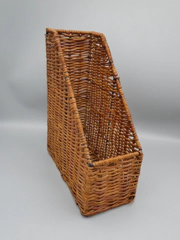Vintage Wicker Magazine File Folder Holder Rattan Basket Boho Organizer 11x9x4 Cover