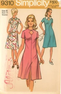Simplicity 9310 Dress w High Round Collar & Keyhole Opening Sz 44" Bust UNCUT - Picture 1 of 5
