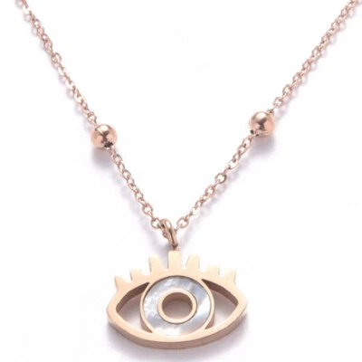 DAMEN KETTE AUGE IN ROSEGOLD HALSKETTE SYMBOL ANHÄNGER EDELSTAHL KETTE SCHMUCK - Bild 1 von 4