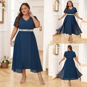 Plus Size Womens Short Sleeve Butterfly Sleeve A-Line V-Neck Party Evening Dress - Picture 1 of 18