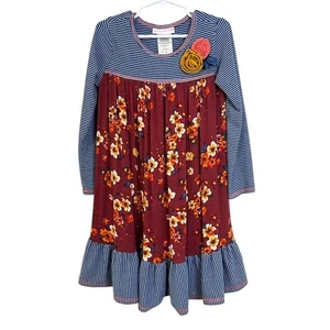 Bonnie Jean Girls 6 Striped Floral Dress Fall Peasant Boho Hippie Hobo - Picture 1 of 7