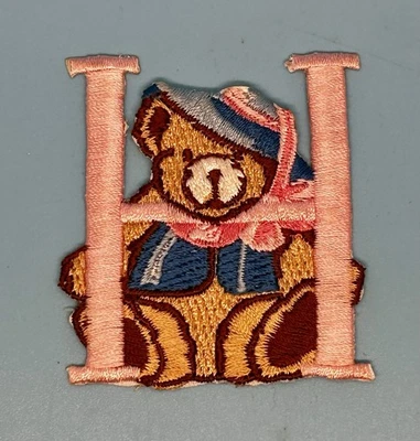 Vintage Alphabet Letter H “H” Sew On Embroidered Patch Appliqué Baby Bear Pink - Image 1 of 3