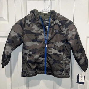 OshKosh B'Gosh Kids Boys Coat Winter Jacket Green Camo Fleece Lined Size 5 NEW - Picture 1 of 6