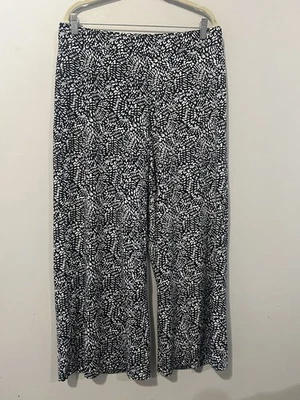 NY Collection Womens Pants White Black  PXL High Rise Wide Leg Floral Polyester - Image 1 of 4