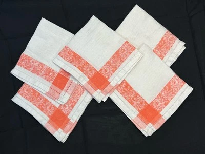 5 Vintage Floral Coral And White 12x12 Napkins.  Soft Cotton, Excellent! - Image 1 of 4