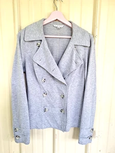 Cabi Womens Cotton  Blend Knit Jacket M Gray Double Breasted WideLapel Lg Button - Picture 1 of 14