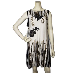 Lior Paris Dress Womens XL Black White Brown Sleeveless Shift Floral Made France - Picture 1 of 7