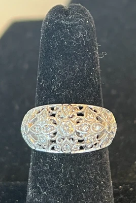 Anillo Tacori Plata Esterlina Circonita Circonita Floral Cúpula Brillante Talla 7 Encaje Detallado Foto 1 de 4