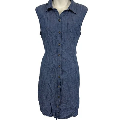 Rachel Roy Chambray синий кнопка вверх открытый назад рубашка стиль мини-платье мягкий размер L - Изображение 1 из 4