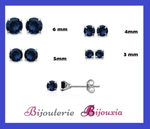 Pendientes De Perno Cristal Azul Zafiro Redondo 4MM Plata Maciza 925/1000 - Imagen 1 de 1