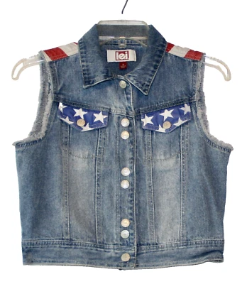 Camisa Chaleco Jean Azul Denim Pequeño para Niñas Juniors con Estrellas y Rayas l.e.i. Foto 1 de 4