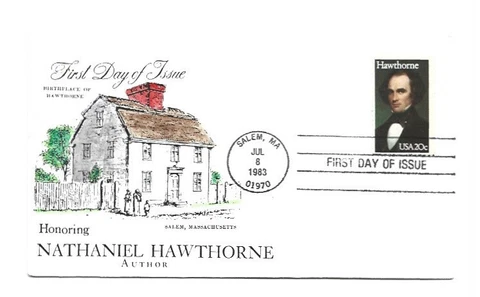 2047 Nathaniel Hawthorne, Literary Arts Kubicko hand colored, birthplace FDC Cover