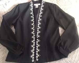 J.R. Nites Caliendo Blazer Jacke schwarz Einknopf Gr. M Perlen transparente Ärmel - Bild 1 von 10