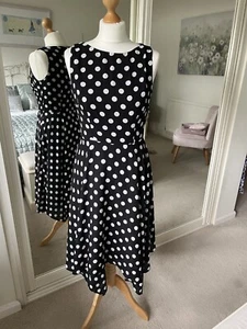 Wallis Black Polka Dot Dress with Handkerchief Hemline Size UK 10 - Picture 1 of 8