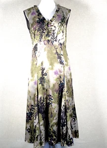 Jones New York Collection Dress Sz 4 Green Abstract Silk Blend Maxi Flowy Artsy - Picture 1 of 12
