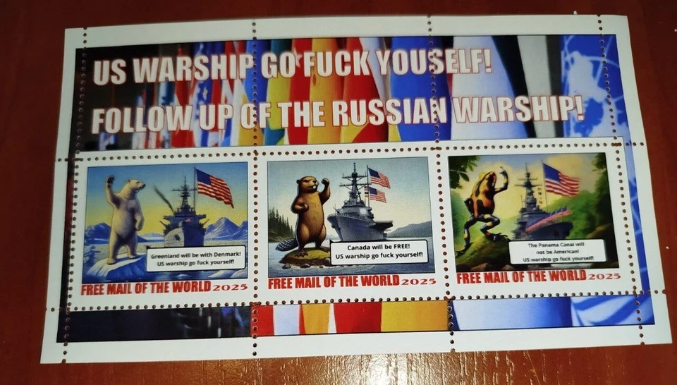 STAMP BLOCK US warship go... after Russian warship Canada Greenland Panama Canal - Image 1 of 1