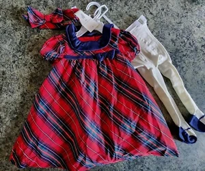 BABY Girl 24 M Plaid Dress Matching Tights Headband Nwt 3 Piece Set Holiday - Picture 1 of 6