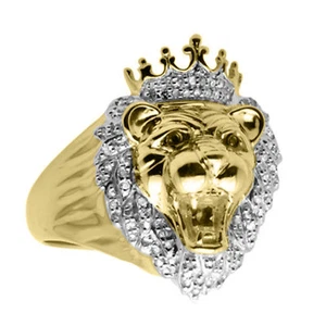 14K Gold Plated Roaring huge Lion Head King Moissanite Statement Ring 0.50CT - Picture 1 of 4